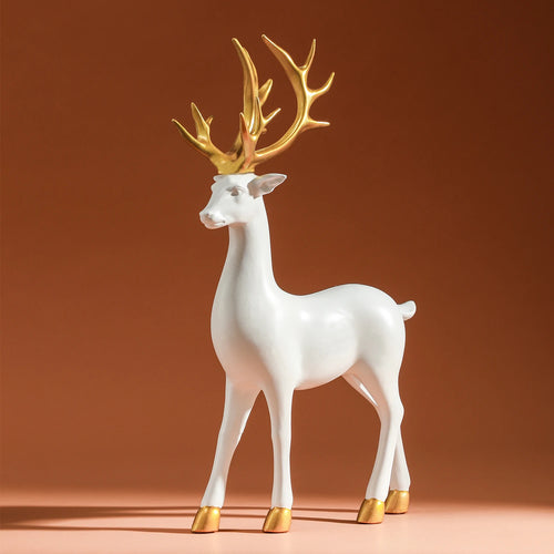 White & Gold Reindeer Holiday Table Figurine Statues