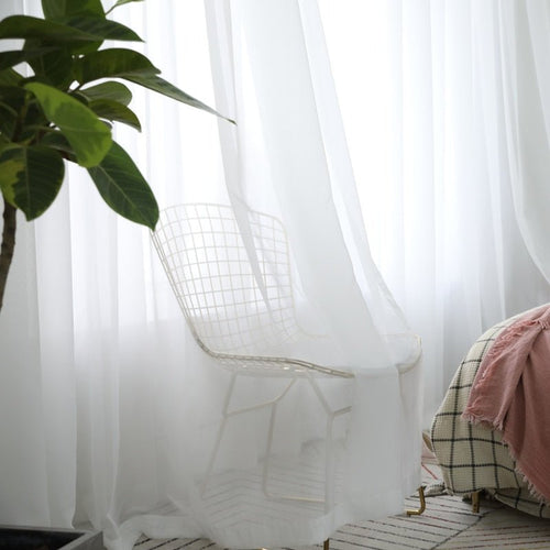 Rose Adorned Voile Sheer White Window Curtains - The Finishing Touch Decor