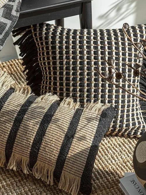 Striped hemp throw pillow cover from The Finishing Touch Decor, featuring a luxurious design and soft fabric for home decor.