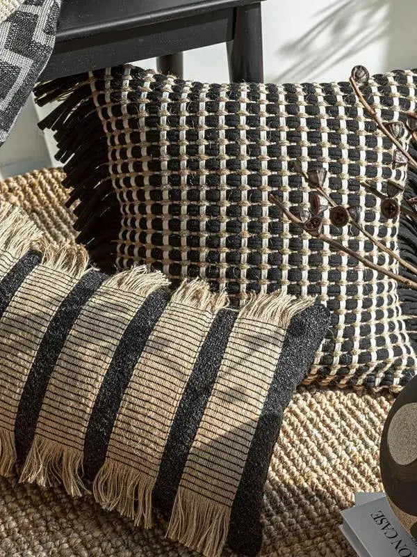 Striped hemp throw pillow cover from The Finishing Touch Decor, featuring a luxurious design and soft fabric for home decor.