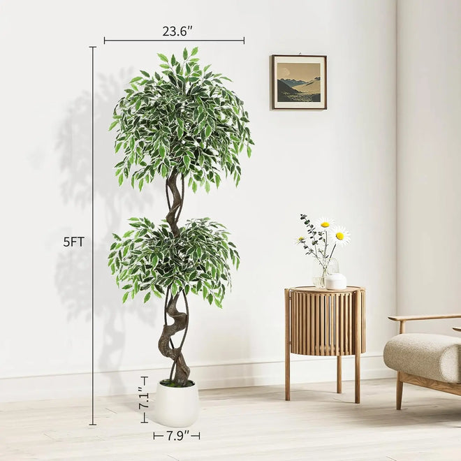 Tall Artificial Ficus Tree in White Planter Pot 4ft - 6ft - The Finishing Touch Decor
