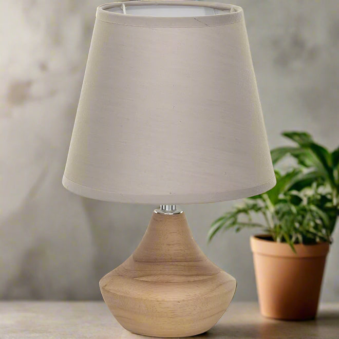 Eucalyptus Wood Table Lamp with Natural Linen Shade Eco-Friendly Durable Design Cozy Ambiance Home Decor Lighting