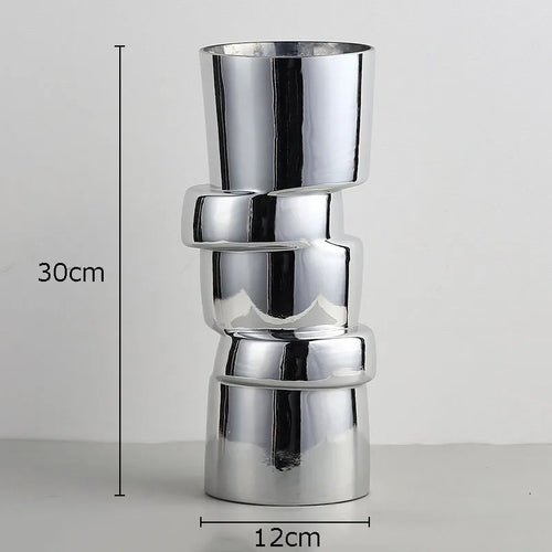 Displaced Stacked Round Silver Glass Geometric Vase - The Finishing Touch Decor
