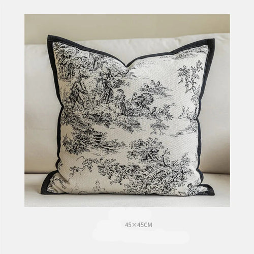 Black French Toile de Jouy Print Throw Pillow Covers