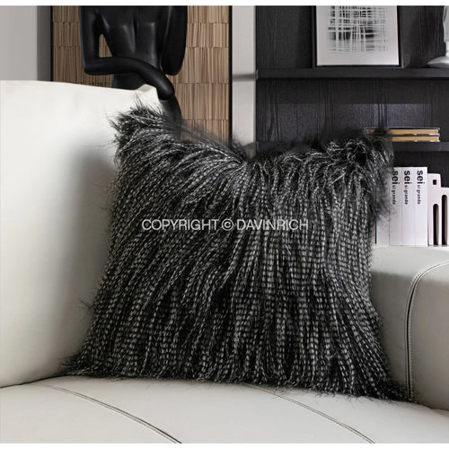 Modern Black Fluffy Faux Fur Tufted Throw Pillow Covers - The Finishing Touch Decor