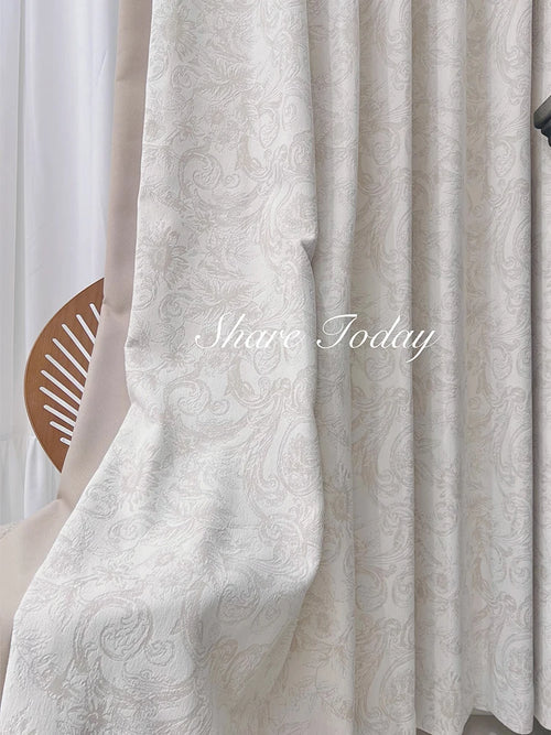 Beige Classical French Jacquard Blackout Window Curtains - The Finishing Touch Decor