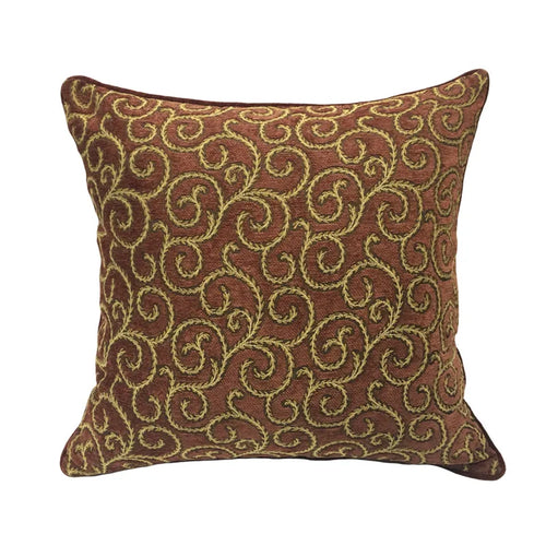 Traditional Small Floral Jacquard Brick Red Chenille Square Cushion Cover 45 x 45 cm Pillows Case Sofa Soft Heavy Deco Cushion