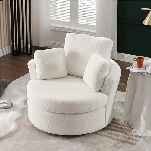 Oversized Boucle Round Barrel Accent Swivel Chair
