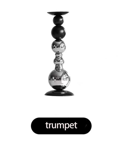 Silver & Black Set of 2 Modern Tall Candle Holders