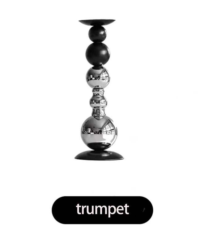 Silver & Black Set of 2 Modern Tall Candle Holders