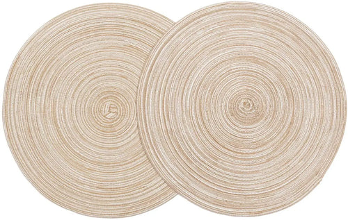 Round Braided Boho Chic Light Linen or Grey Color Placemats - Set of 6 - The Finishing Touch Decor