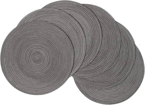 Round Braided Boho Chic Light Linen or Grey Color Placemats - Set of 6 - The Finishing Touch Decor
