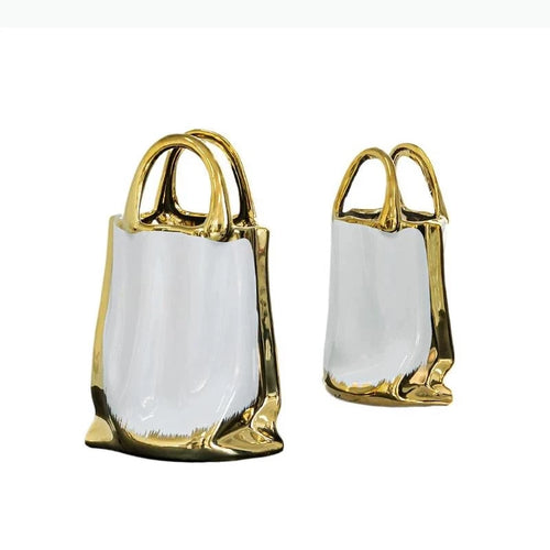 Gold Border Ceramic Handbag Shape Vase