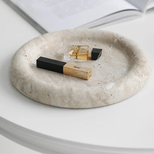 Beige Travertine Stone Bedside Jewelry Tray Plate - The Finishing Touch Decor