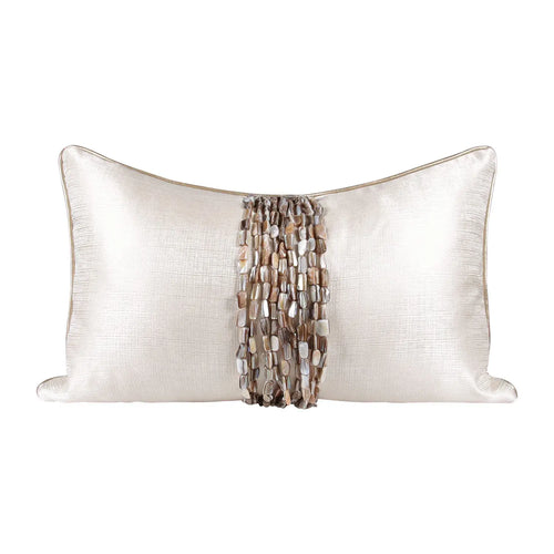 Champagne Gold Shell-Adorned Lumbar Throw Pillow Covers