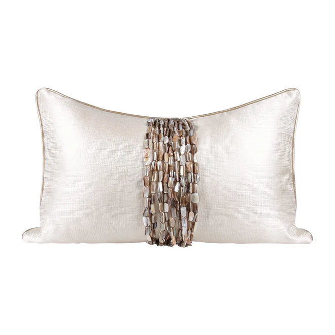 Champagne Gold Shell-Adorned Lumbar Throw Pillow Covers