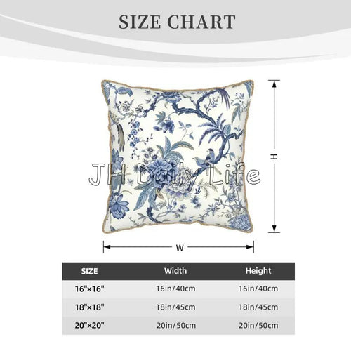 Soft white and blue sparrow throw pillow cover by The Finishing Touch Decor, featuring a bird design on fabric.