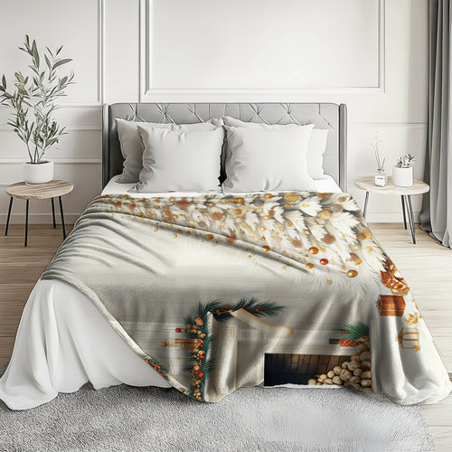 Christmas Fireplace Scene Plush Fleece Blanket