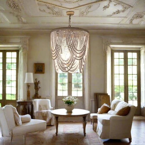 Rustic Cottage Wooden Beaded Vintage Lighting Chandeliers - The Finishing Touch Decor