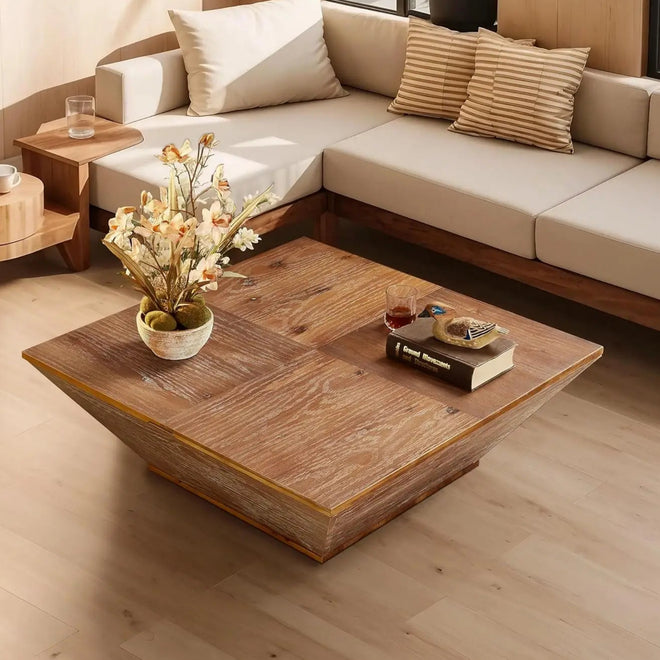 Square Wood Coffee Table for Living Room - Lift Top Farmhouse Coffee Table with Storage Cherry,35.43"D X 35.43"W X 13.78"H