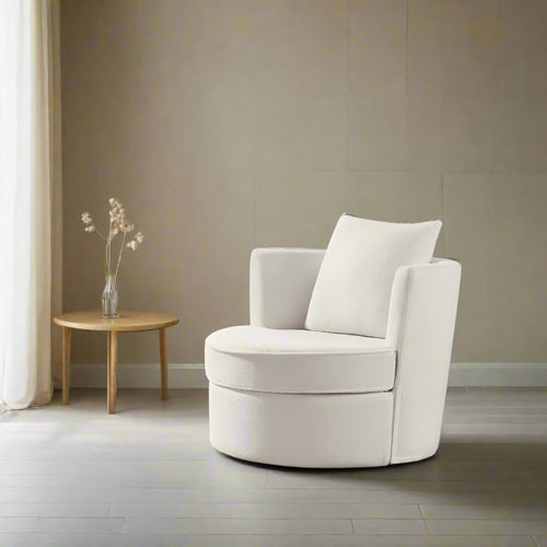 Cozy Boucle Swivel Accent Armchair with Plush Seat and Throw Pillow Modern Design Living Room Relaxation