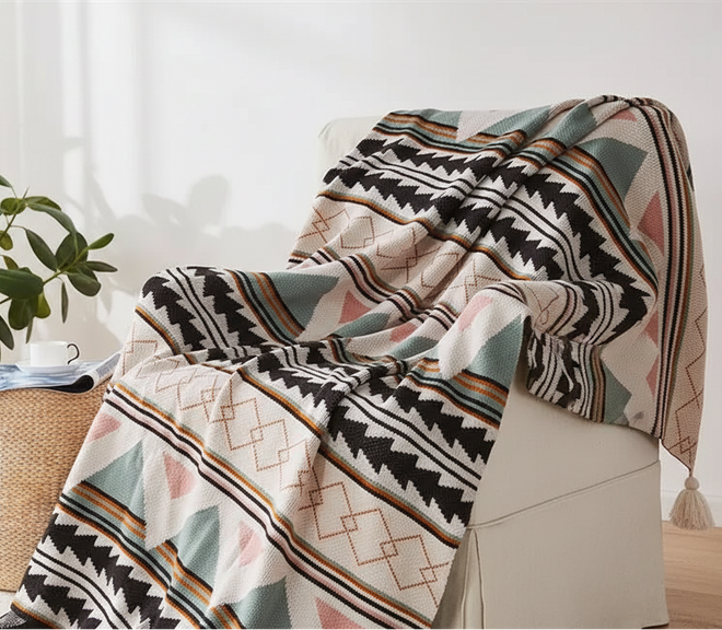 Soft Ethnic Striped Bohemian Throw Blanket