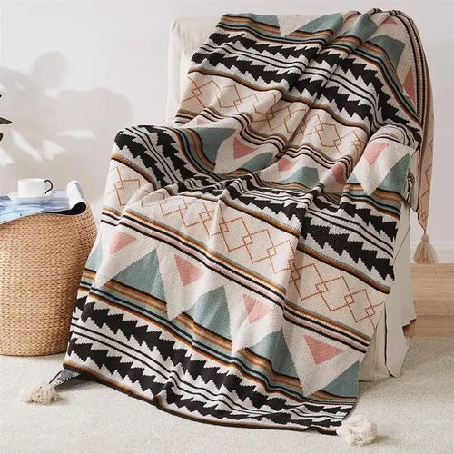 Soft Ethnic Striped Bohemian Throw Blanket