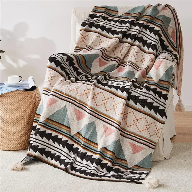 Soft Ethnic Striped Bohemian Throw Blanket