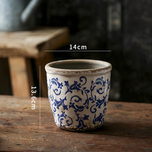 Chinese Antique Blue & White Pastoral Design Pottery Planter - The Finishing Touch Decor