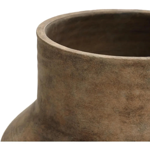 13" Brown Terracotta Vase - Round Rustic Pottery for Living Room, Entryway & Farmhouse Decor