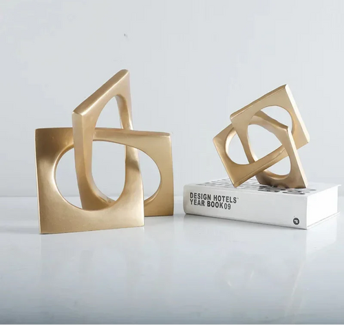 Abstract Geometric Distortion Ornaments Crafts Desk Decoration Golden Square Collar Artwork Statue Room Aesthetics Decor