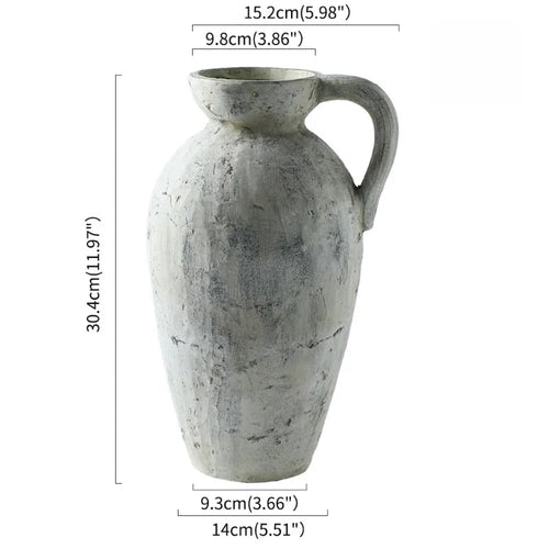 White Distressed Handmade Ceramic Pitcher Vase