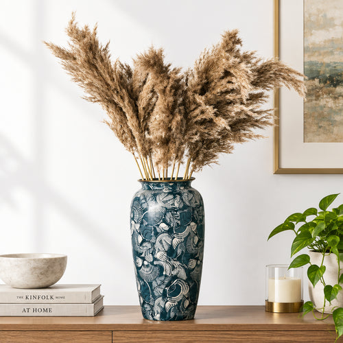 Blue & White Shell Print Porcelain Ceramic Vase