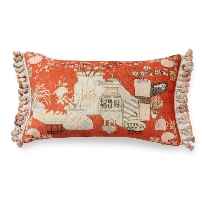 Spanish Burgundy Orange Print Throw Pillow Covers - The Finishing Touch Decor