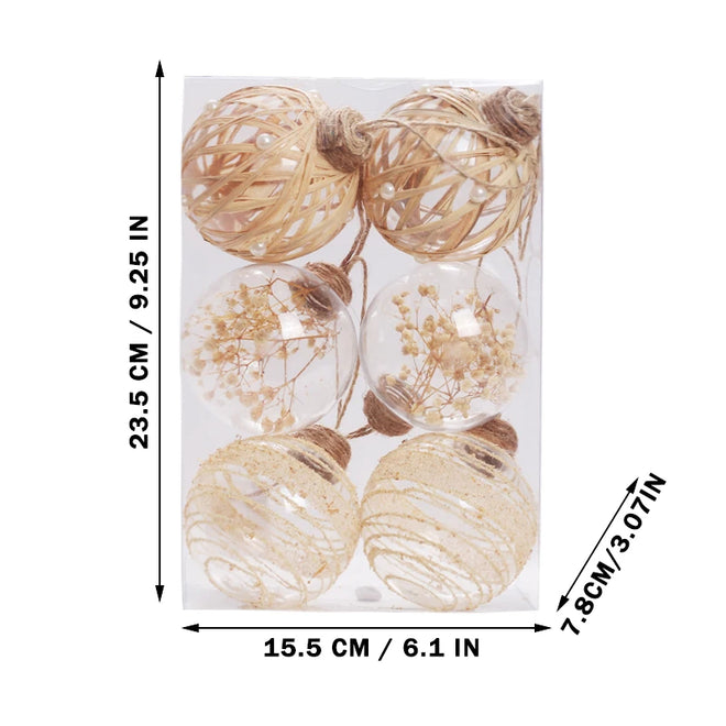 Jute & Straw Rustic Clear Ball Ornaments - Set of 6