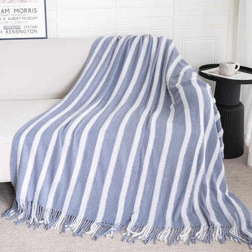 Striped Knit Coastal Lightweight Throw Blanket