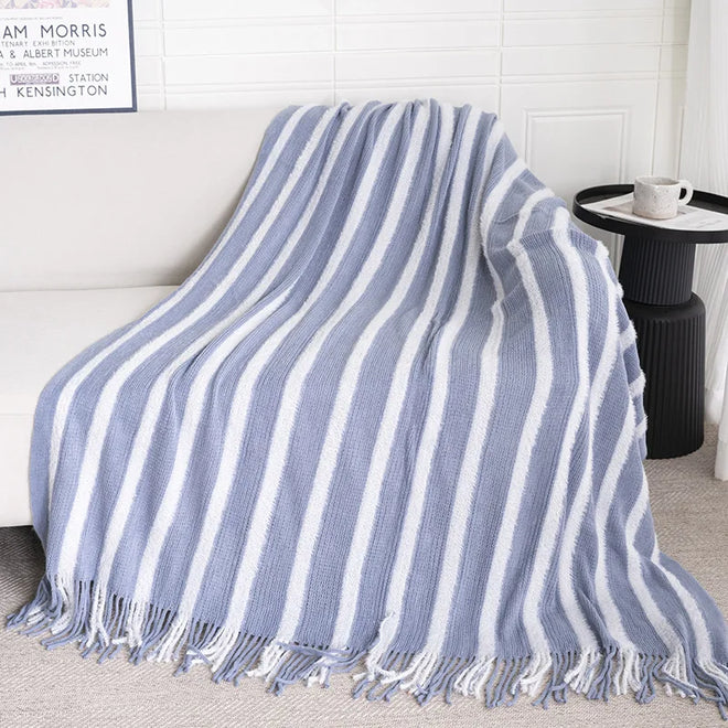 Striped Knit Coastal Lightweight Throw Blanket