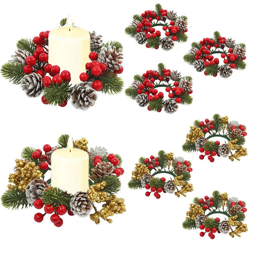 Artificial Pinecone & Berry Christmas Candle Wreaths