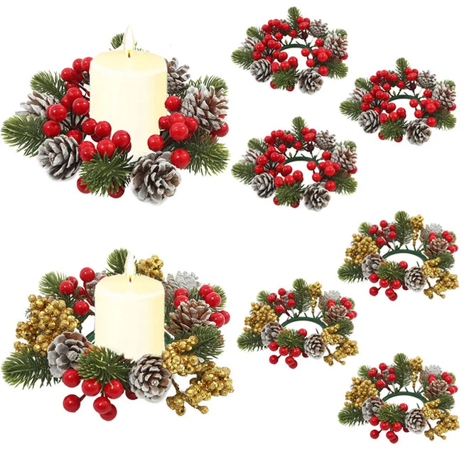 Artificial Pinecone & Berry Christmas Candle Wreaths
