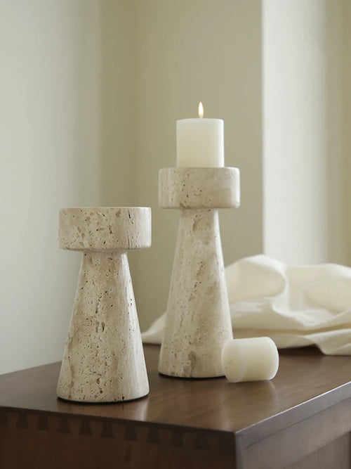 Minimalist Travertine Stone Candlestick Holder - The Finishing Touch Decor
