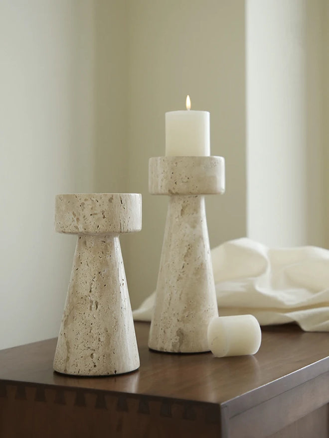 Minimalist Travertine Stone Candlestick Holder - The Finishing Touch Decor