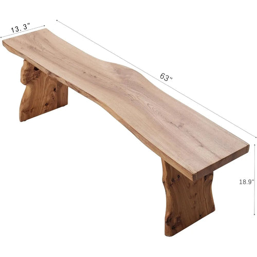 Long Elm Wood Raw Edge Rustic Bench