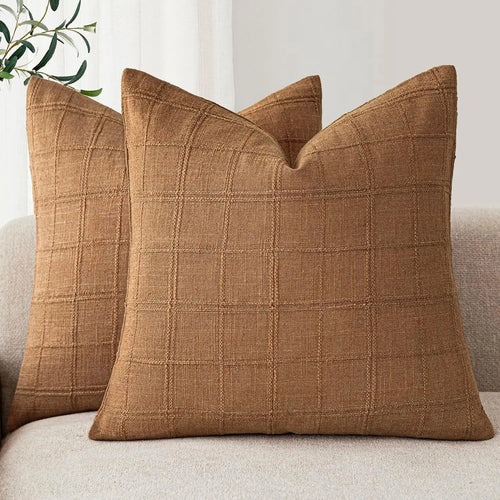 Textured neutral linen cotton throw pillow cover from The Finishing Touch Decor, showcasing a soft, stylish pillow cover for home decor