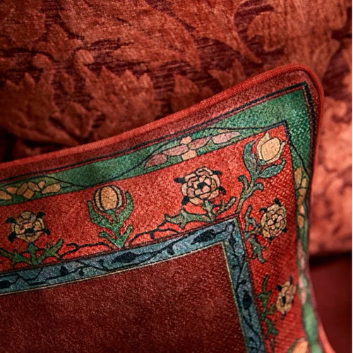 Red floral decorative pillow cover with European style garden flower design, perfect for sofa or chair home decor.