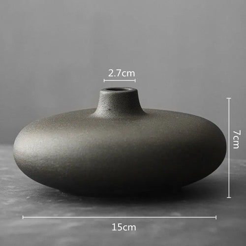 Zen Ceramic Vase Flat Mouth Japandi Pot Vase - The Finishing Touch Decor