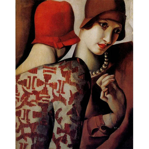 Red "De Lempicka" vintage Deco wall art print by The Finishing Touch Decor, featuring bold colors and geometric design.