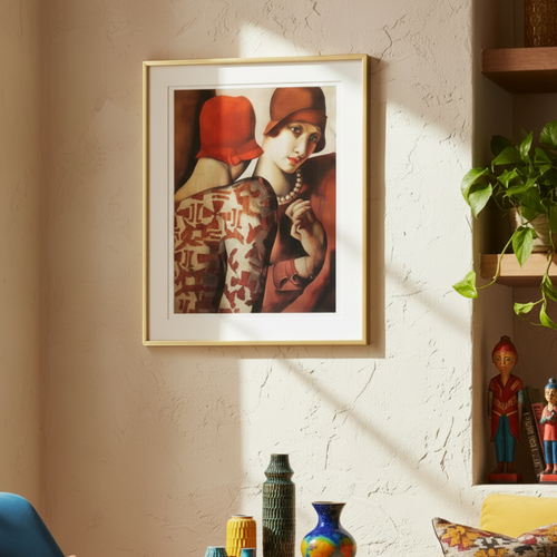 Red De Lempicka vintage art print by The Finishing Touch Decor, featuring bold geometric shapes and Art Deco style wall art.