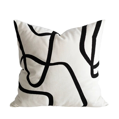 Modern decorative throw pillow cover by DAVINRICH New York with luxury thread stripes and geometric embroidery for urban home decor.