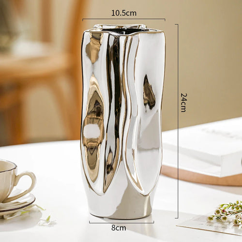 Luxury Electroplated Silver Ceramic Vase