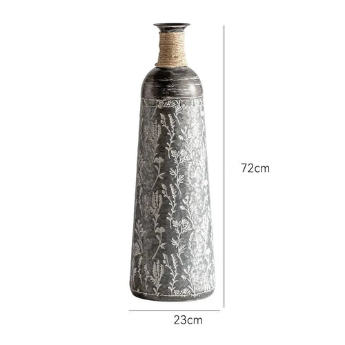 Farmhouse Rustic Etched Iron Floral Pattern Vases - The Finishing Touch Decor